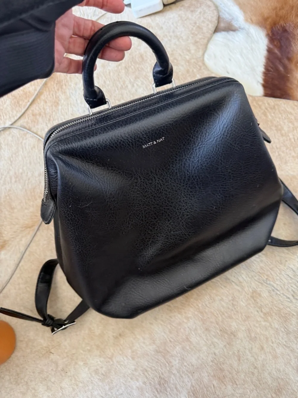 Matt & Nat Black Convertible Vegan Leather Backpack Tote Stylish Matt & Nat